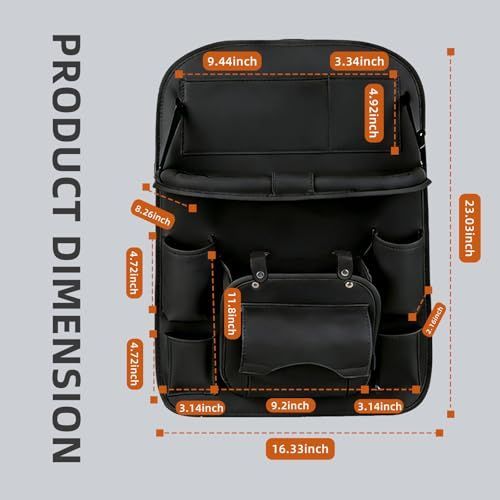 Premium Car Backseat Organiser with Foldable Tray – Black